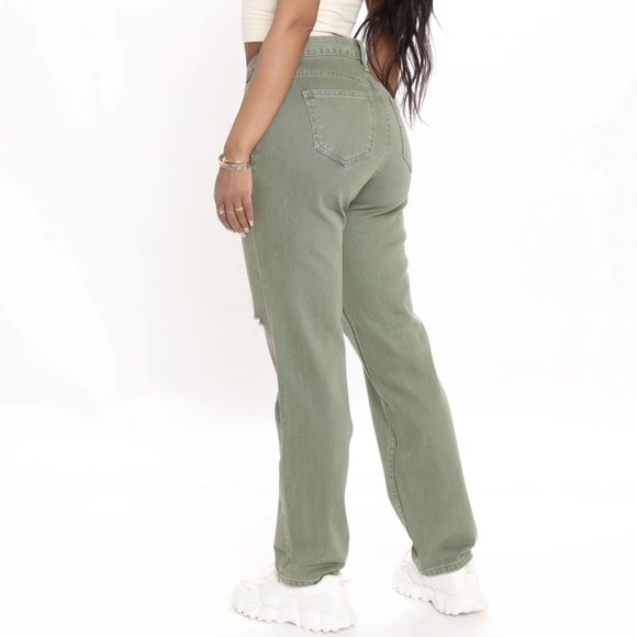BNWT fashionnova green ripped mom jeans - Picture 2 of 5